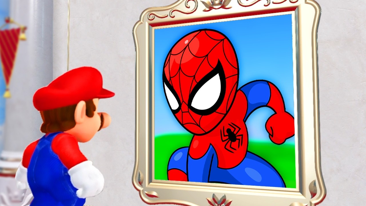 What happens when Mario enters the Spider-Man Painting in Super Mario Odyssey?