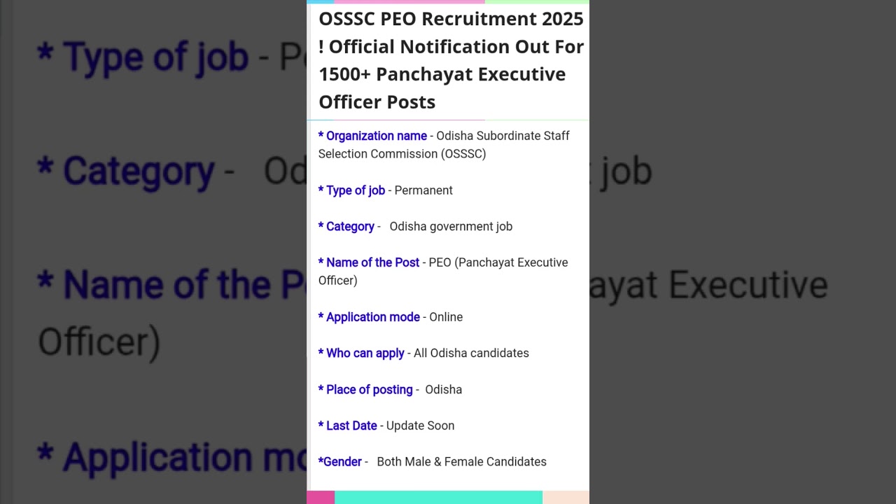 osssc peo recruitment 2025| osssc peo New recruitment 2025 