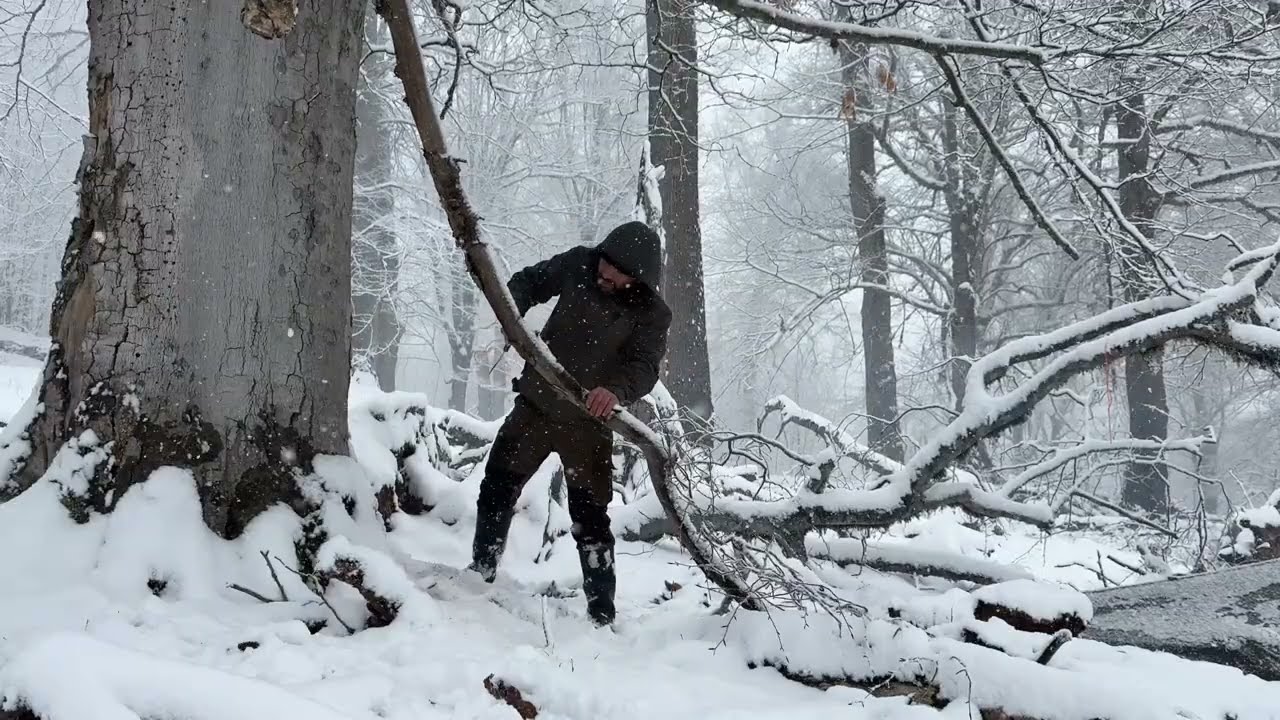 48 Hours Solo Survival in a Wild Snowstorm |Winter Bushcraft Shelter & Heavy SnowCamping