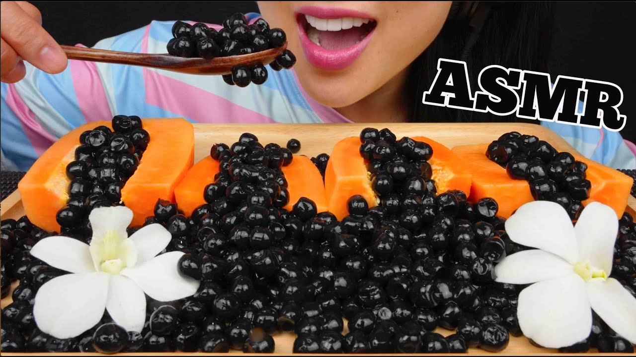 ASMR BLACK BOBA PEARLS SWEET PAPAYA (SOFT RELAXING EATING SOUNDS) NO TALKING | SAS-ASMR