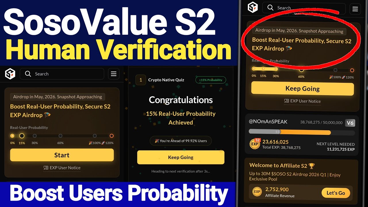 SosoValue S2 Airdrop Human Verification Guide | How To Boost SosoValue Real-Uers Probability?