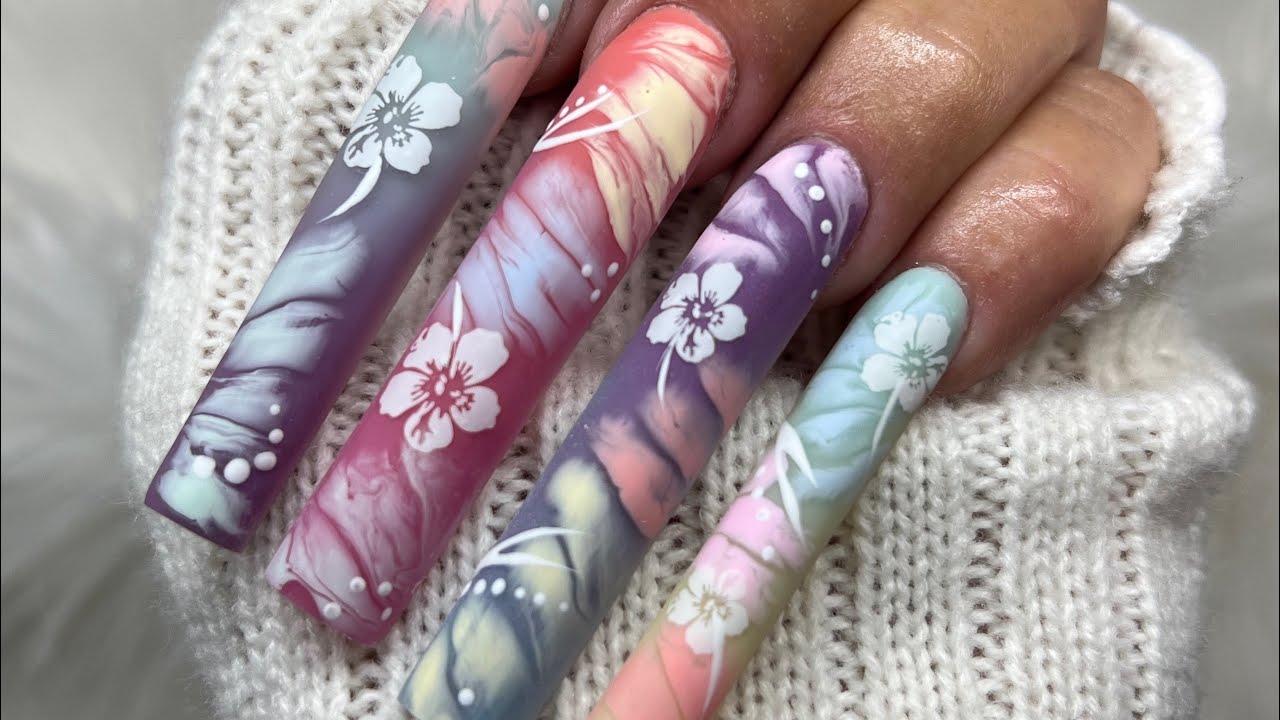 BEGINNER FRIENDLY ACRYLIC NAILS/NAIL ART/TUTORIAL/OMBRE/CROC DESIGN/HIBISCUS STICKERS/4XL MATTE