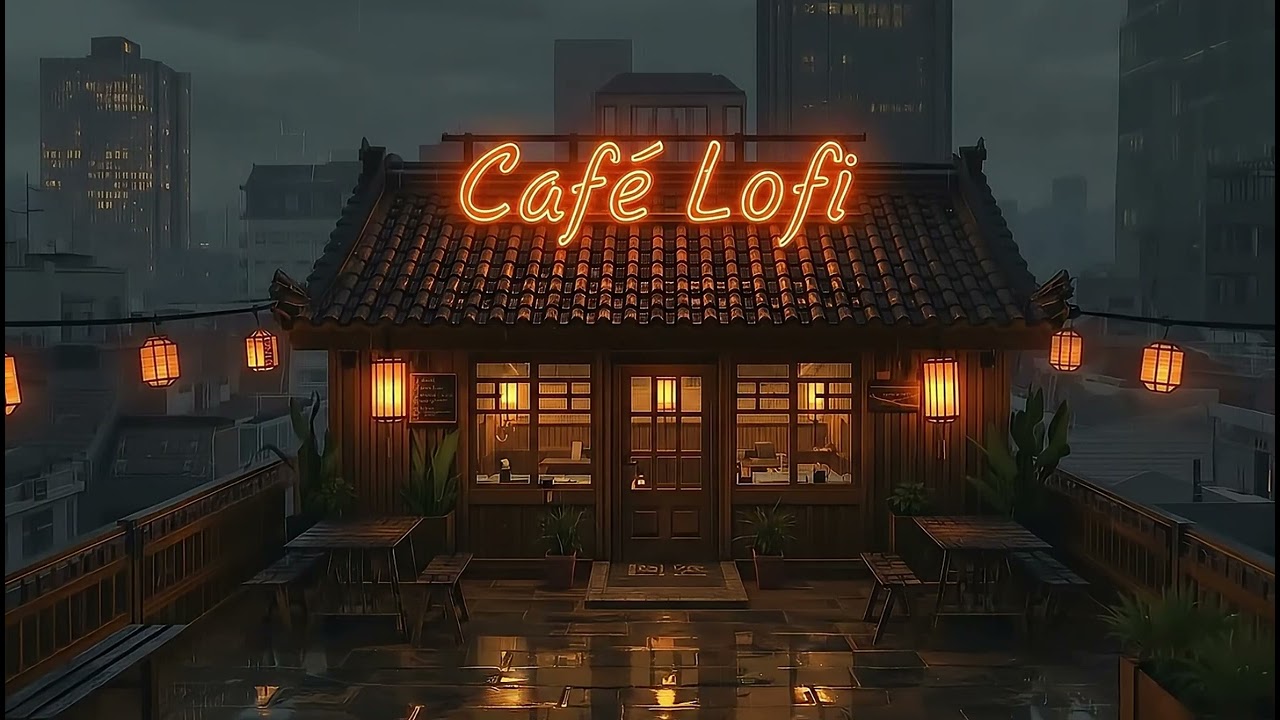Rainy Rooftop Cafe Overlooking the City | Lofi Hip Hop & Jazz Mix for Sleep/Focus