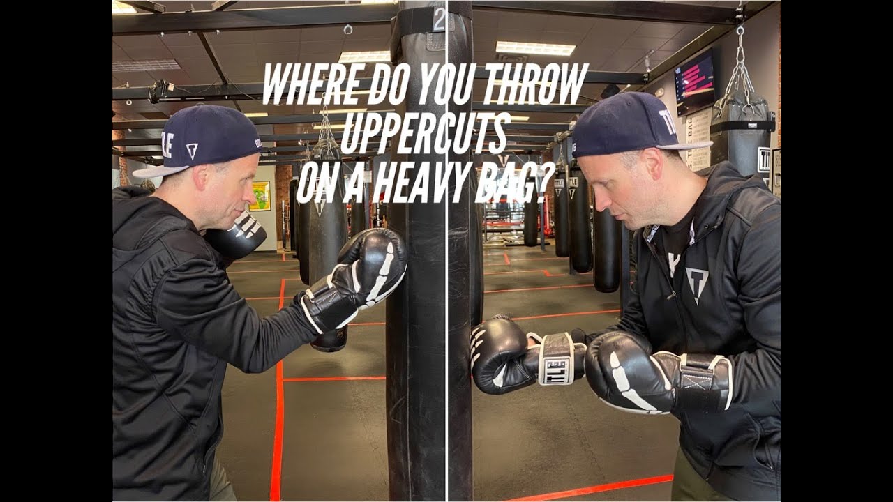 Where do you throw uppercuts on the heavy bag?