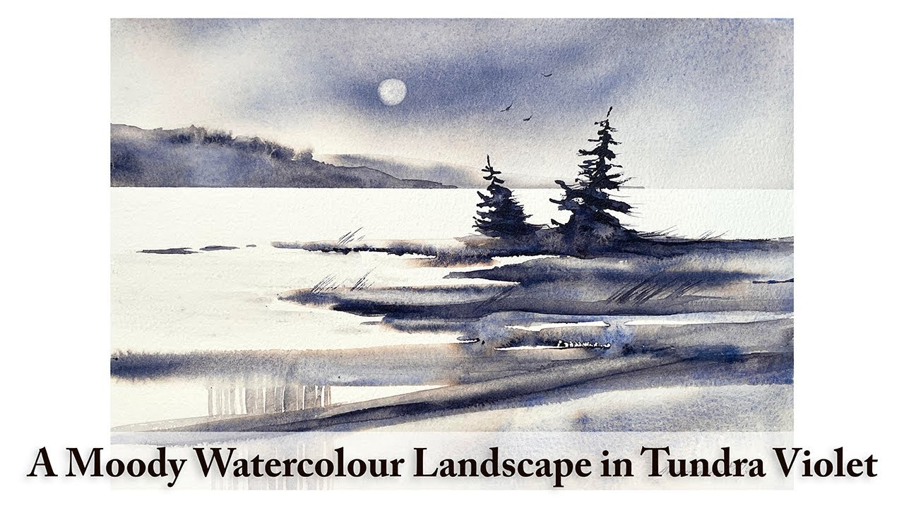 A Moody Watercolour Landscape Using One Paint Colour Only | Tundra Violet Super Granulation