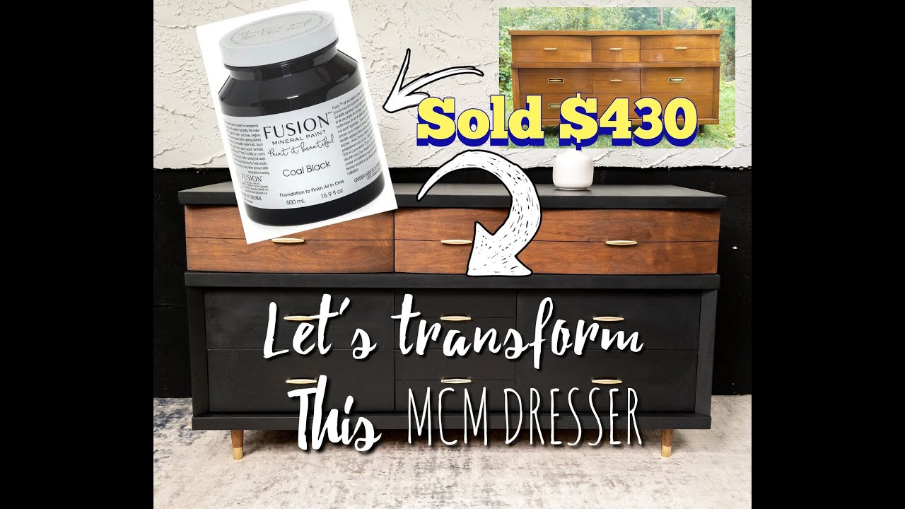 MCM Mid-century modern Dresser Flip || Trying out the Fusion mineral paint (coal black)