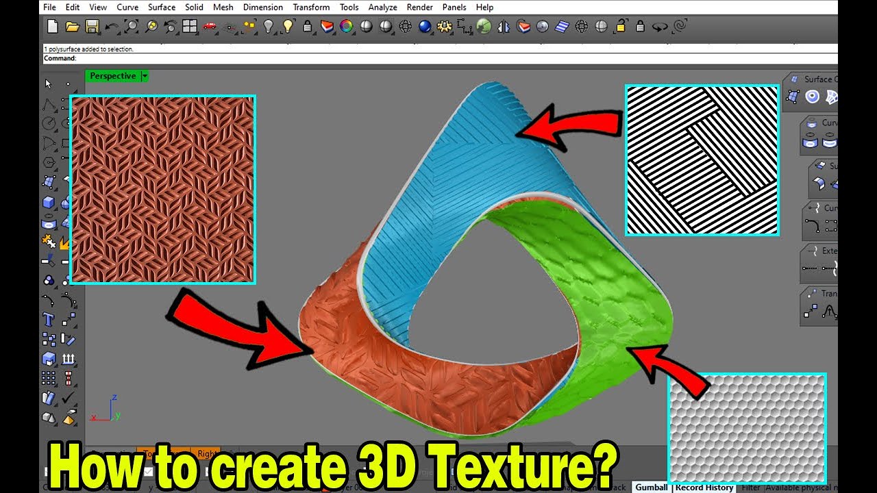 Rhino 3D Tutorial : Displacement 3d Texture in Rhino 6 _ Extract render mesh