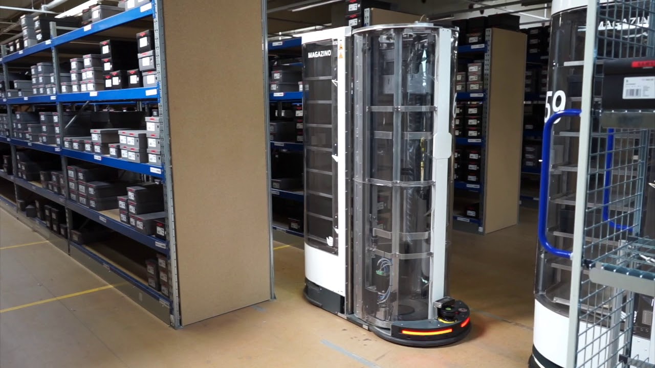 Magazino robot TORU in live operation at LLOYD Shoes - picking shoe boxes autonomously