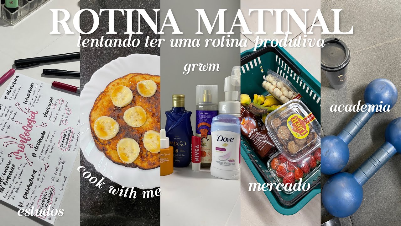 rotina da manh&atilde; produtiva 🥞| mercado, cook with me, academia, estudos