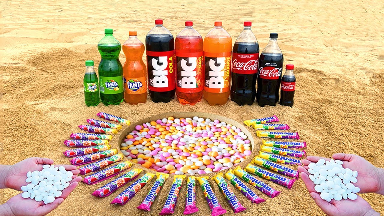 Different Big Cola, Different Coca, Different Fanta VS Mentos in Big Underground!