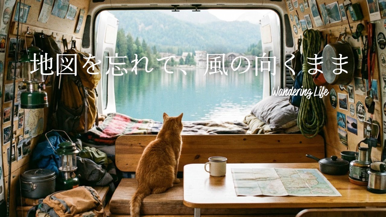 【猫とピアノBGM】日常を忘れて。地図を持たない猫との気ままな旅 🚐 心を整える・睡眠用 | Wandering Life