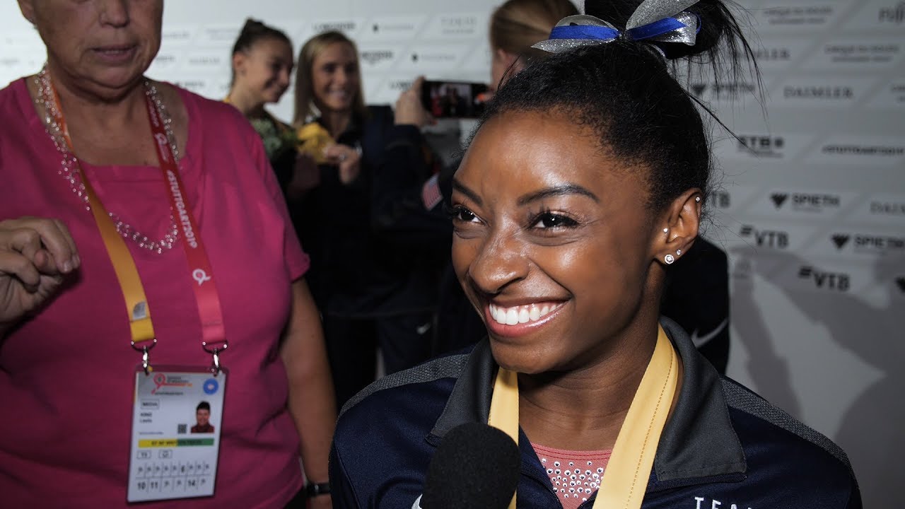 Интервью Симоны Байлз (США) на чемпионате мира 2019 в Штутгарте — командный финал