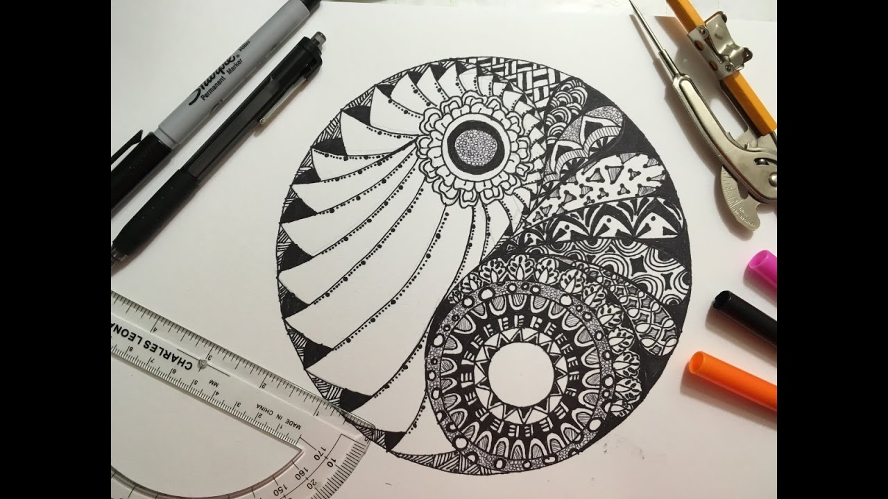 ♥☯ ♥ Zentangle // Doodle YIN YANG ♥☯♥