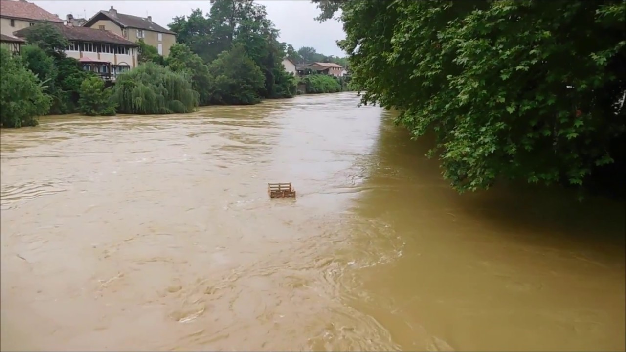 Plaisance du Gers : crue de l'Arros du jeudi 14 juin 2018