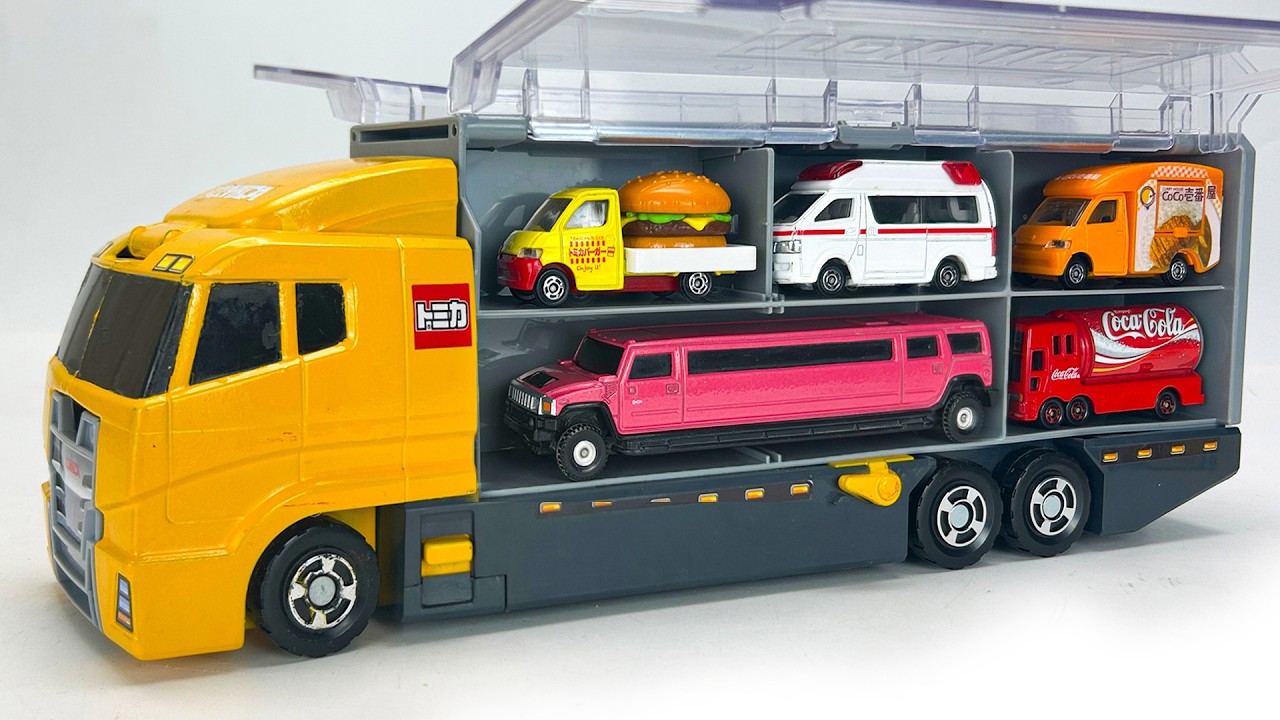 トミカ☆ミニカー13台を開封してチェックしながらコンボイに収納します！Tomica miniature cars checked & stored for emergency driving test