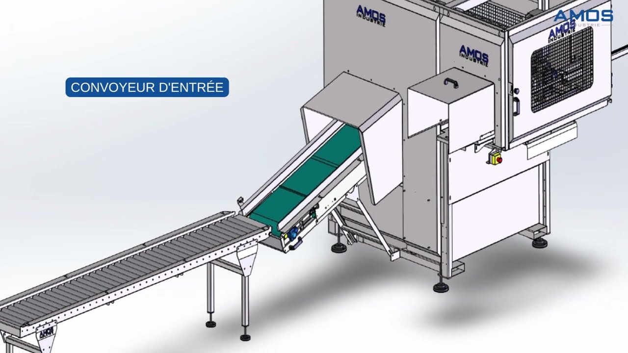 Ligne retourneur et laveuse de caisses - Amos Industrie