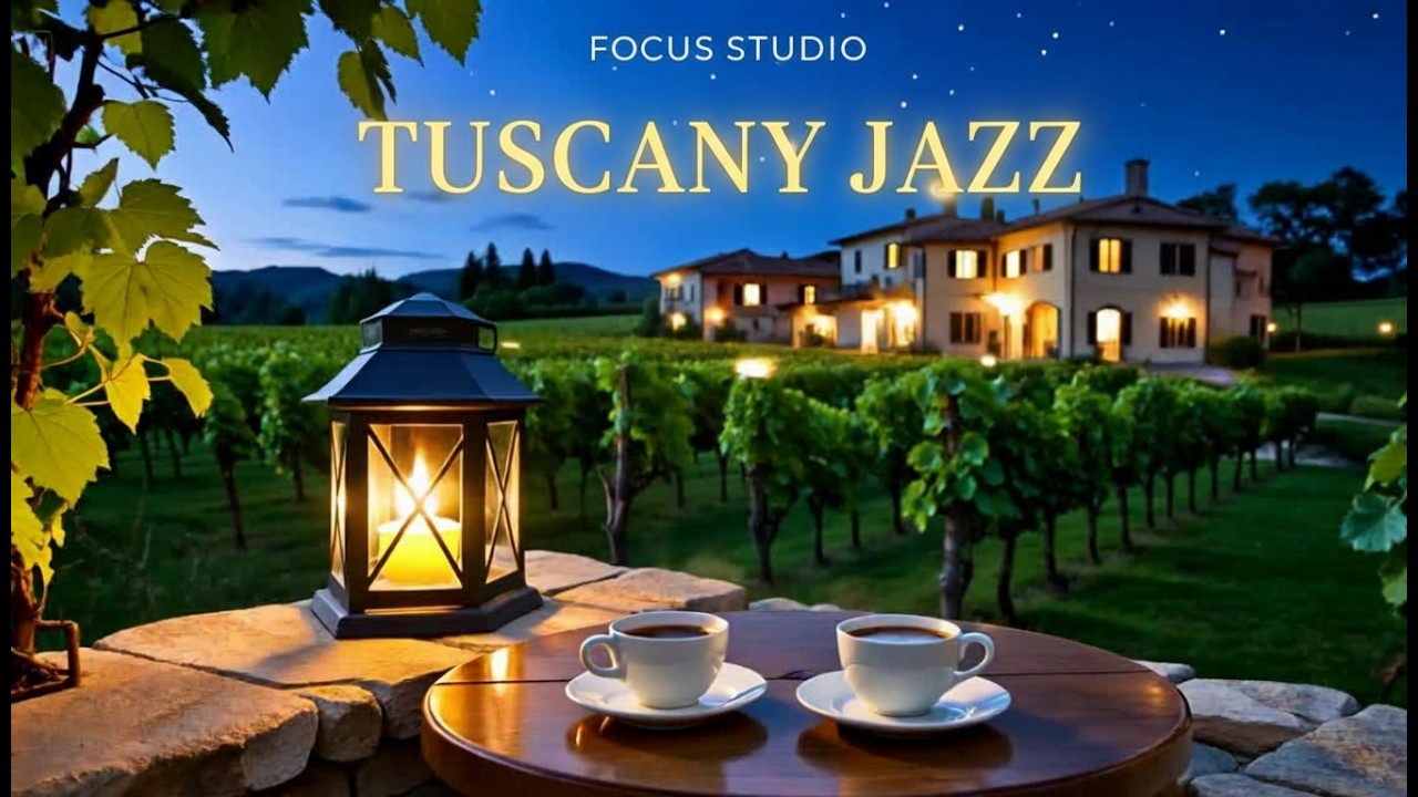 Tuscany Jazz – Romantic Vineyard Terrace Night Ambience | Relaxing Smooth Jazz