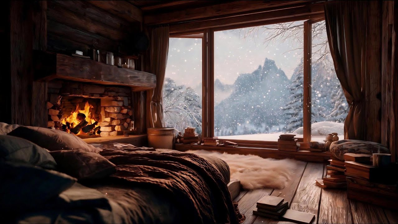 Crackling Fireplace Sounds for Deep Sleep & Relaxation❄️Cozy Snow Cabin & Soft Winter Wind (No Ads)