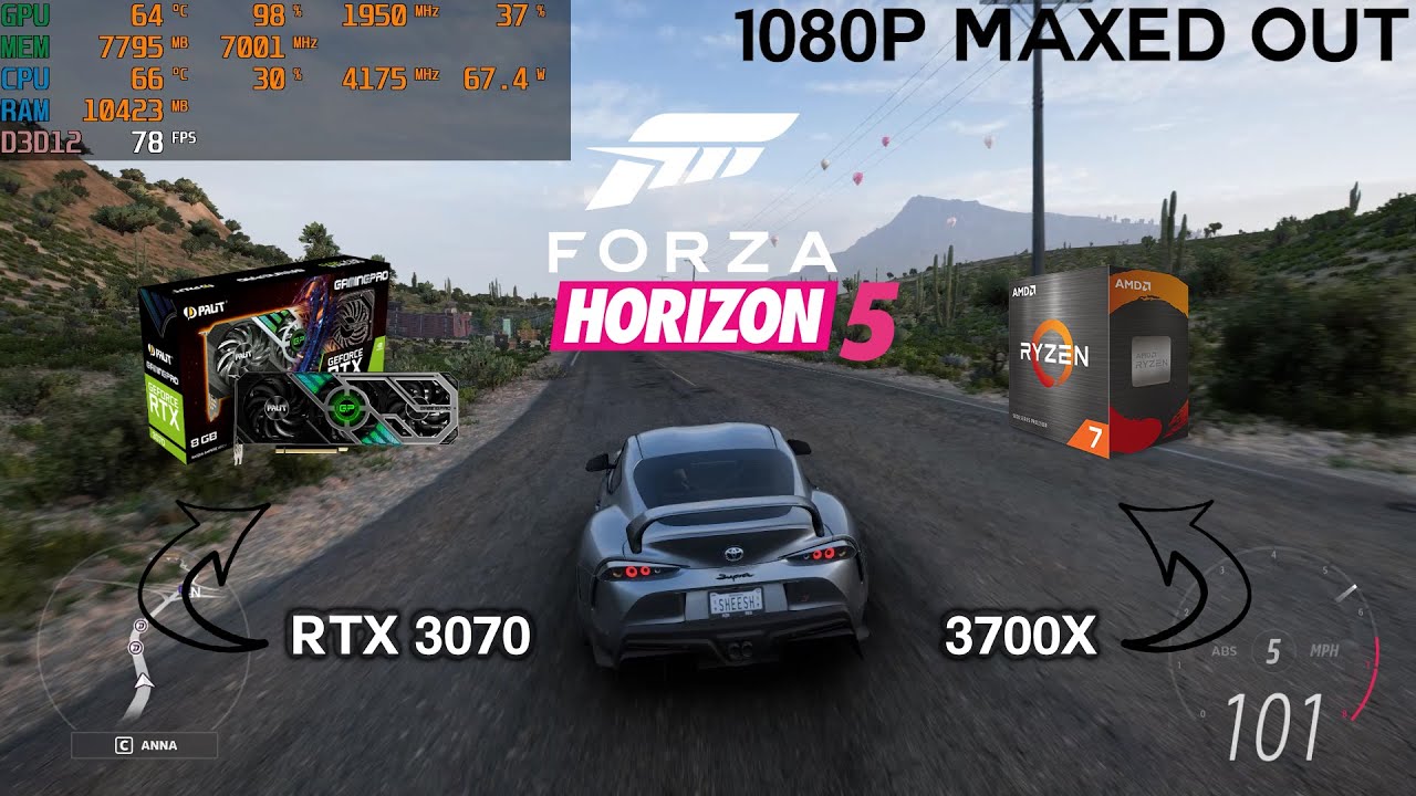 Forza Horizon 5 1080p PC Benchmark RTX 3070, Ryzen 7 3700X, 16GB, HDD drive | Extreme - Low Settings