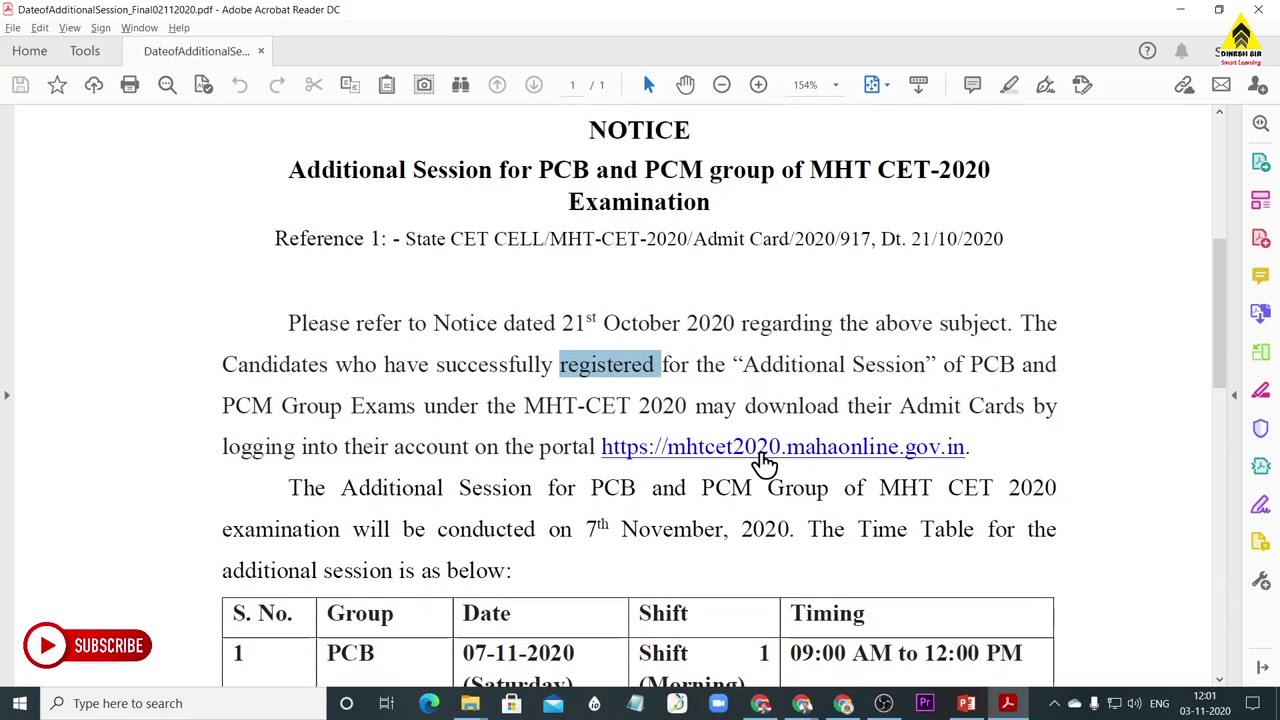 MHT-CET 2020 Additional Exam Date Released | Download Admit Card on Mahacet.org | Dinesh Sir