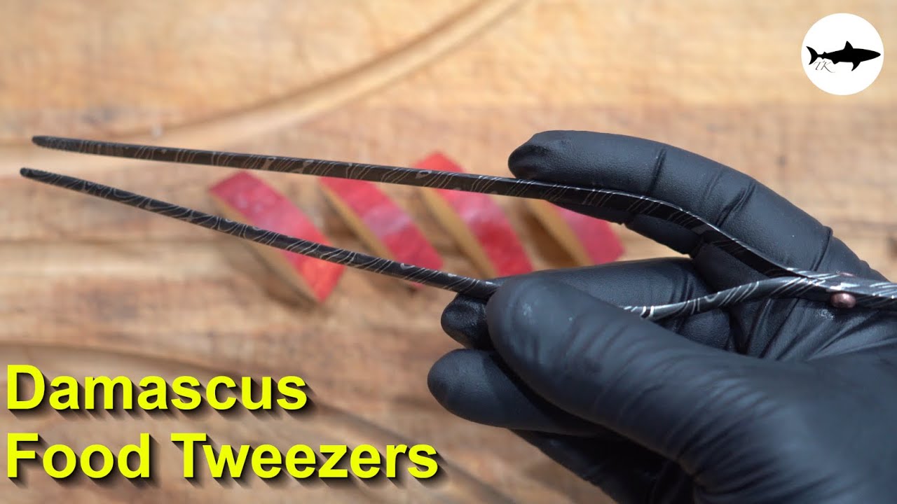Forging damascus food tweezers for a chef