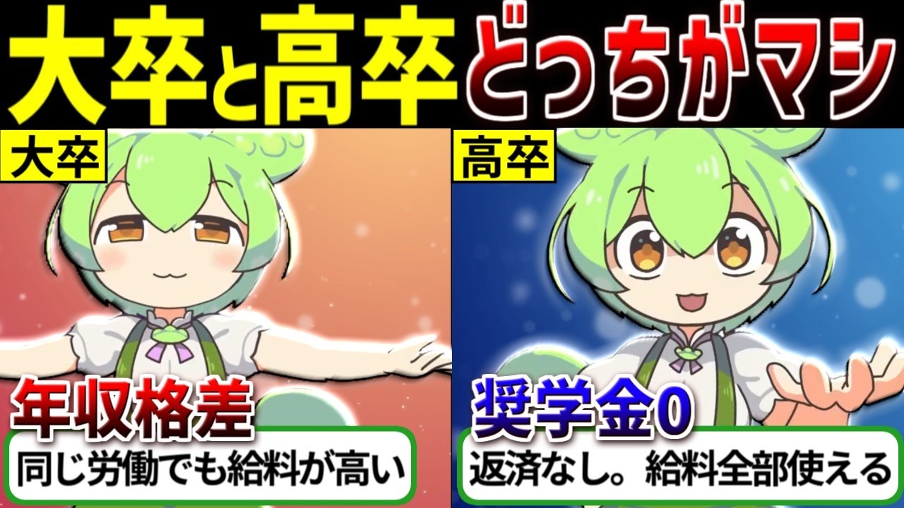 【大卒VS高卒】結局どっちが幸せになれる？【ずんだもん ゆっくり解説】