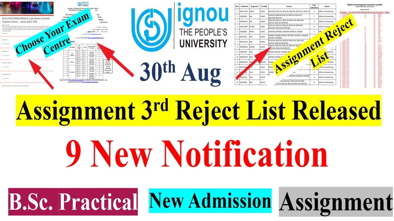 IGNOU June 2021 Assignment 3rd Reject List Released | Assignment Last Date, B.Sc Practical List etc.