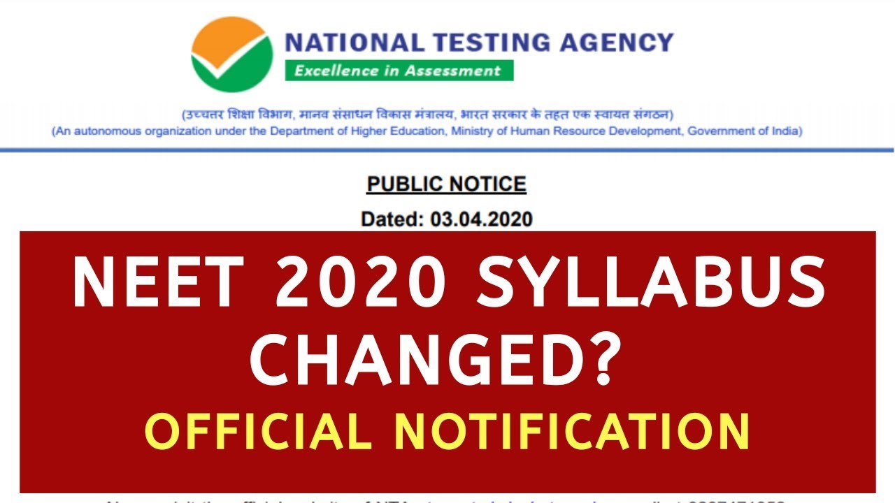 NEET 2020 syllabus change official notification | neet 2020 exam new date