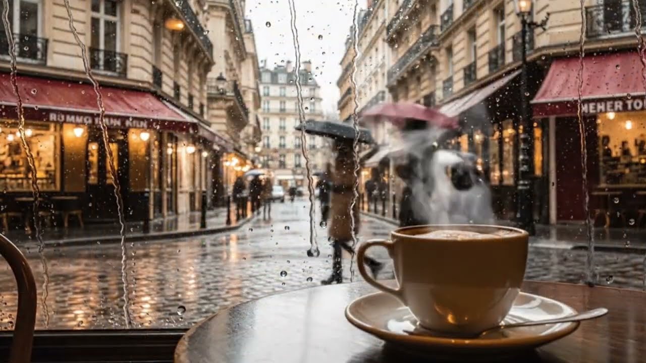 Rainy Afternoon in Paris 🌧️ Cozy Cafe Ambience with Soft Music for Healing & Focus|  Cosmos Healing