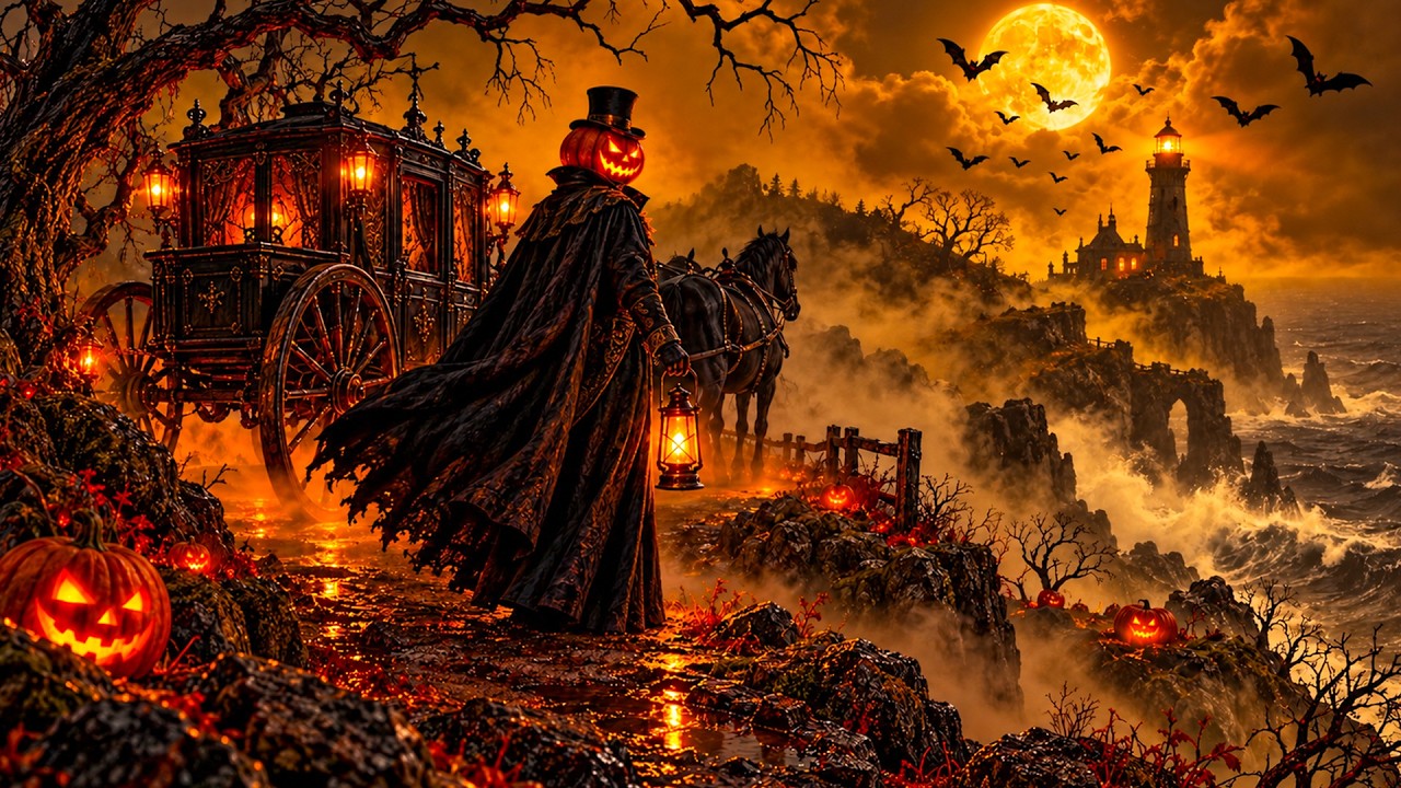 Relaxing Halloween Ambience 🎃 Autumn Night in Pumpkin Village 👻 Spooky Sounds & Halloween Music #3