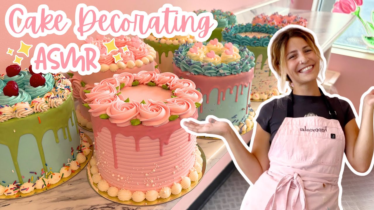 Satisfying Cake Decorating ASMR | Decorate Buttercream Cakes With Me! | [No Talking] [No Music]