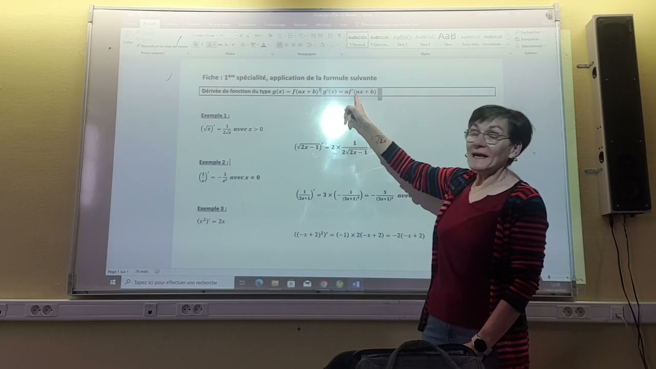 application formule dérivée f(ax+b) 1ère spécialité