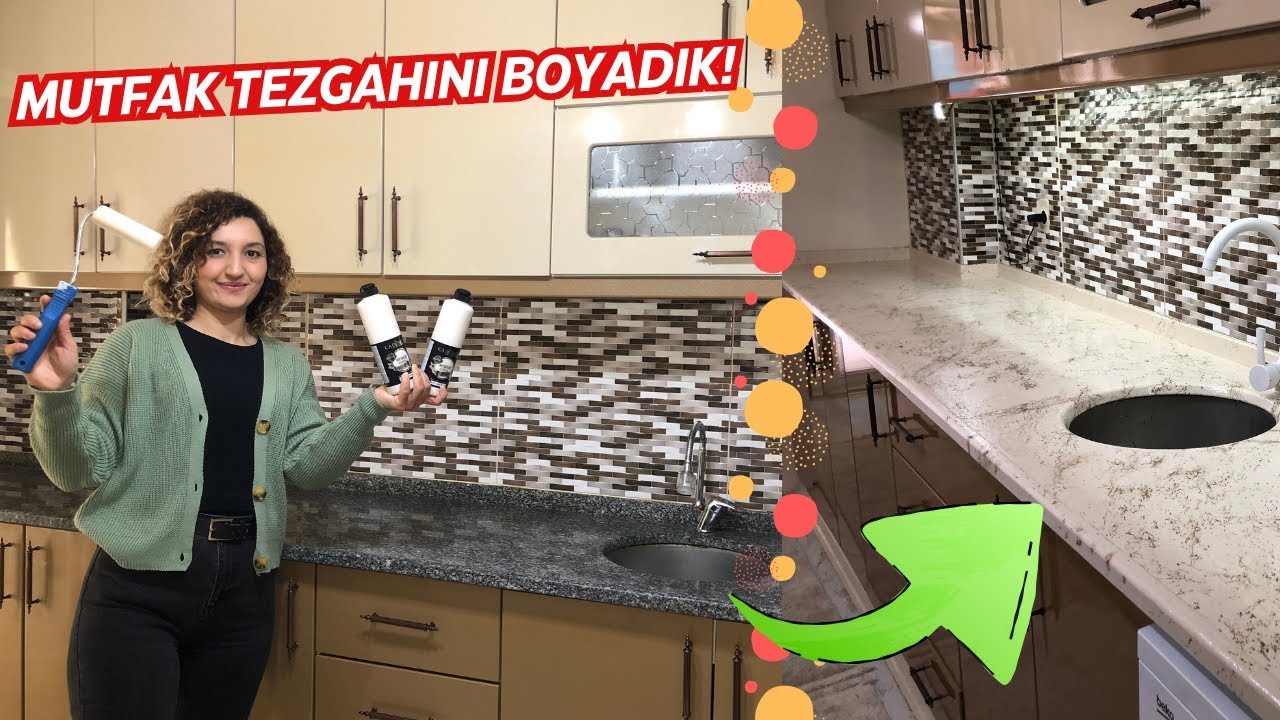 GRANİT MUTFAK TEZGAHI BOYAMA ve SIVI CAM UYGULAMASI - TEZGAH BOYAMA MERMER EFEKTİ UYGULAMA!