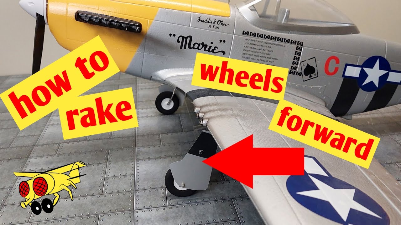 RC Retracts raked forward Warbird mod Hookll P51 Mustang