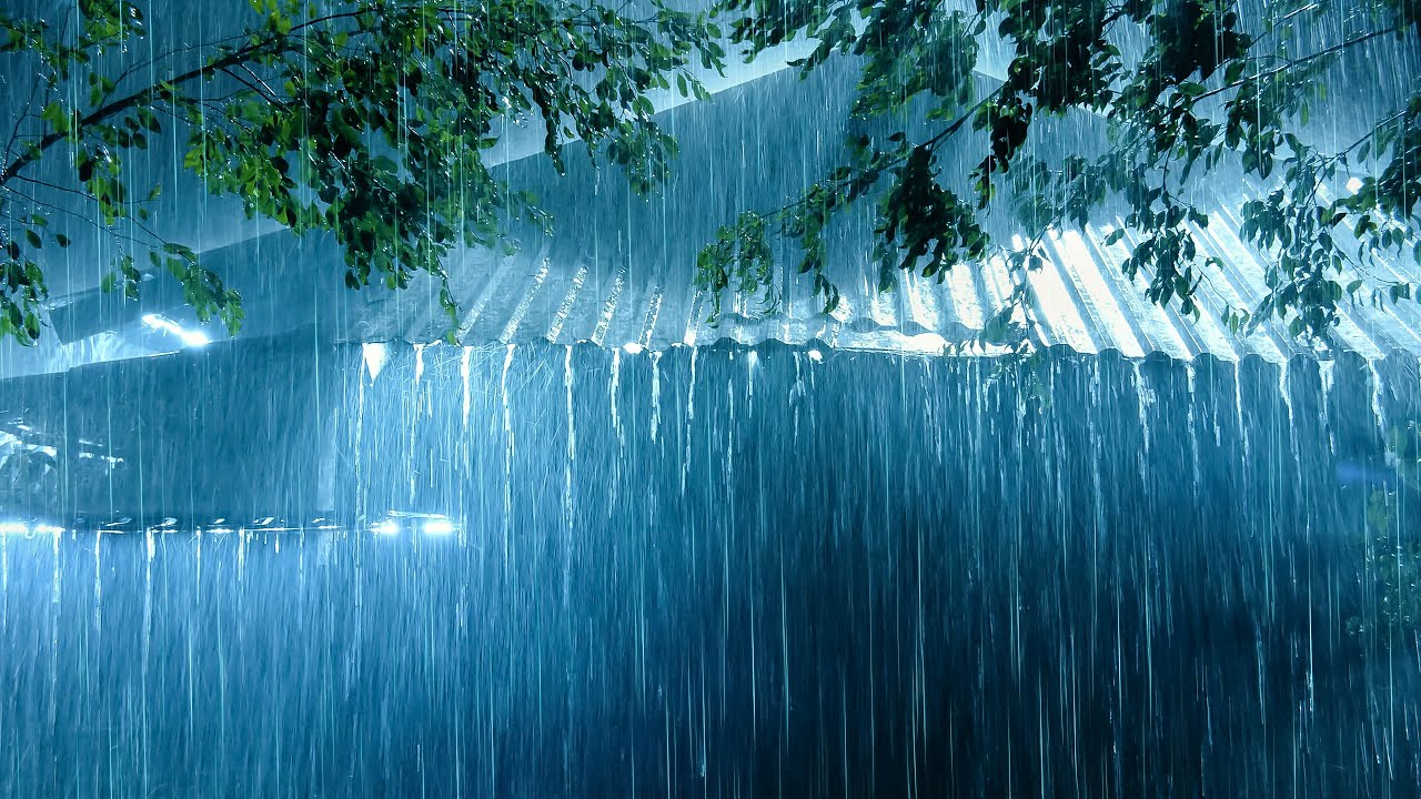 Heavy Rainstorm & Rolling Thunder over Tin Top in Night Village to DEEP SLEEP Quickly