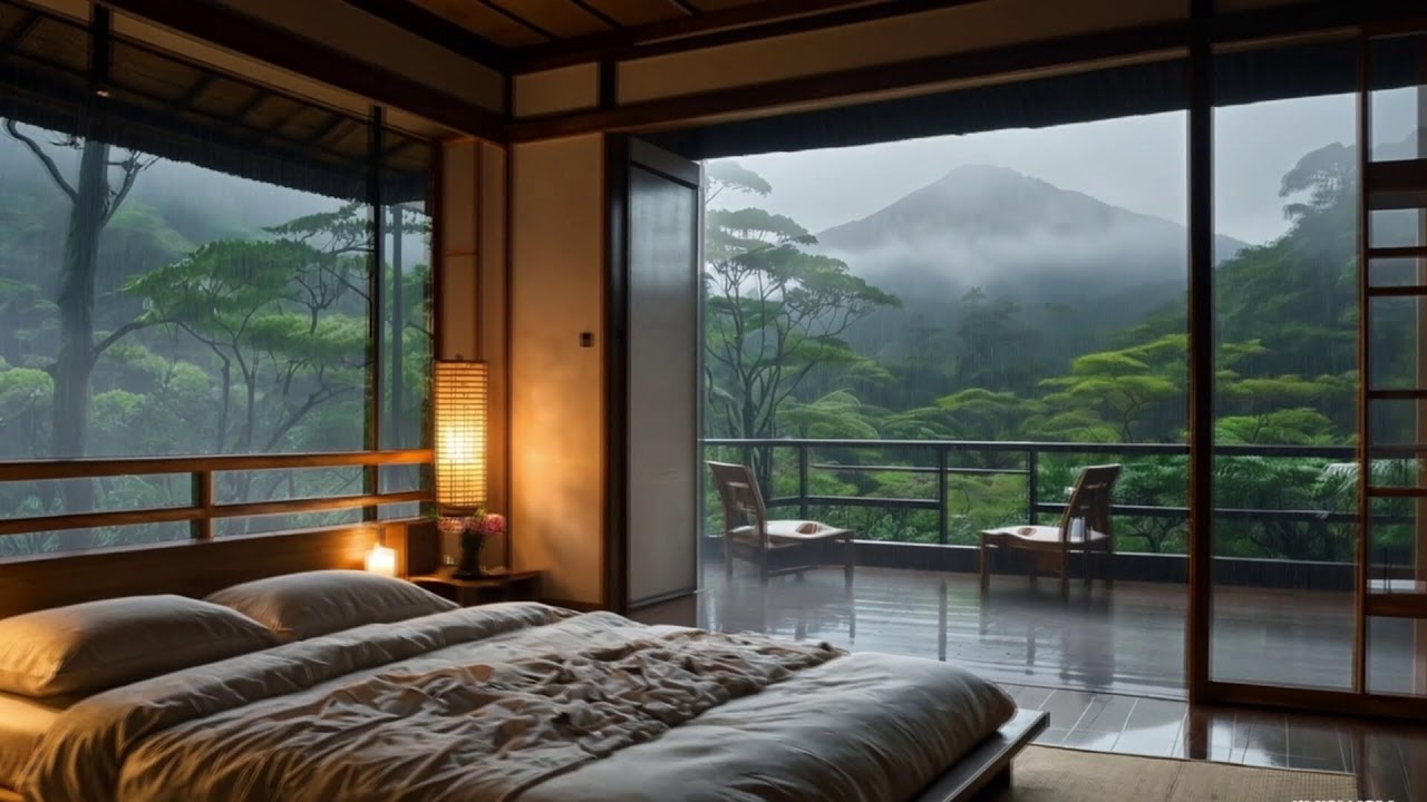 🌧️ Heavy Rainy Atmosphere From Room With Piano Music , Anxiety and Depression Rain,Music Relax 1