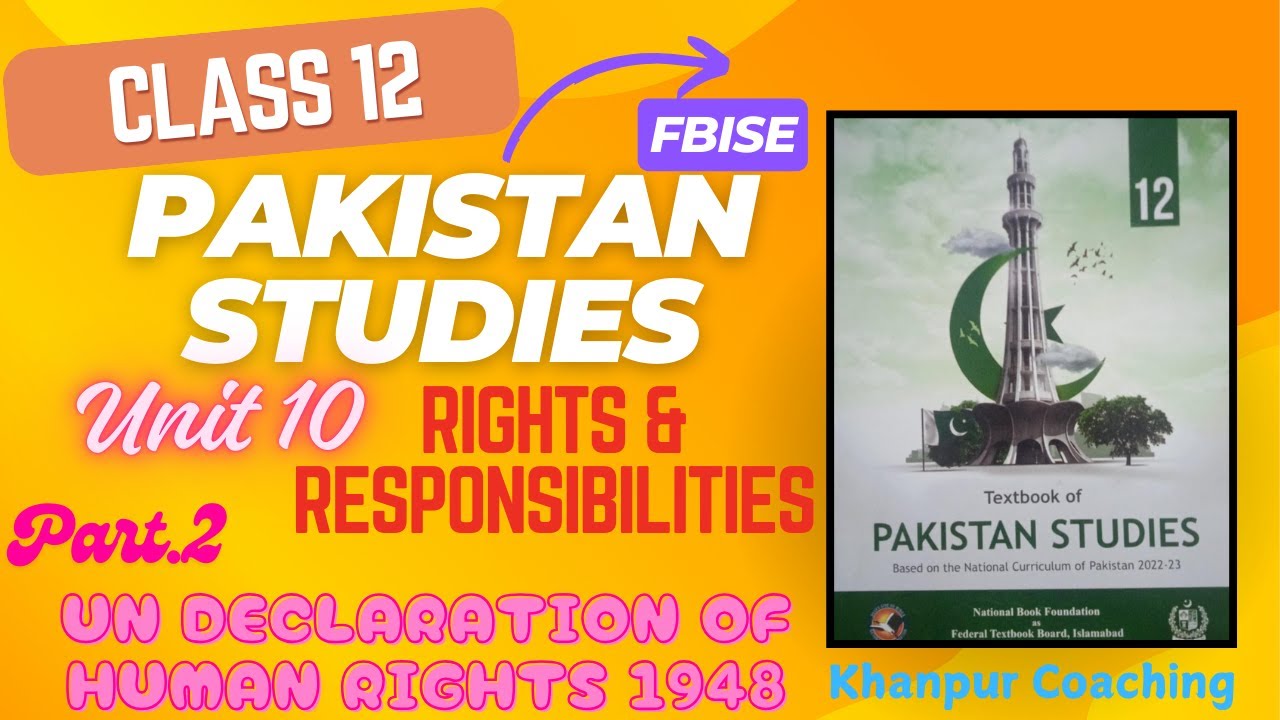 PST Class 12 | Unit 10 Rights & Responsibilities | Part 2 UN Declaration 1948 FBISE Pakistan Studies