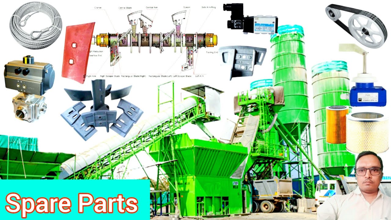 Batching plant spare parts requirement stoks || mixer silo compressor lobe blower conveyor belt