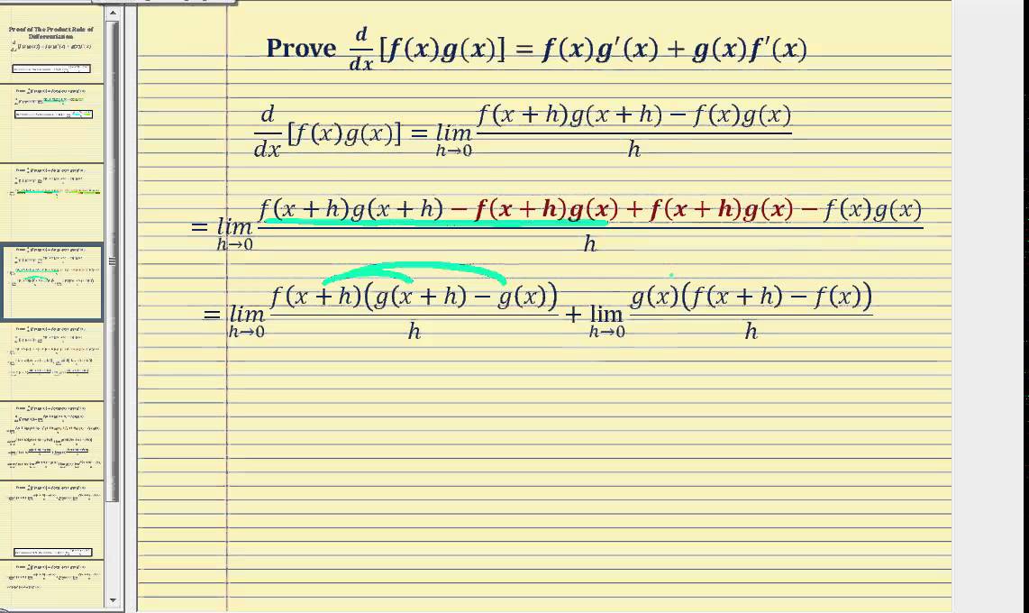 Proof - The Product Rule of Differentiation