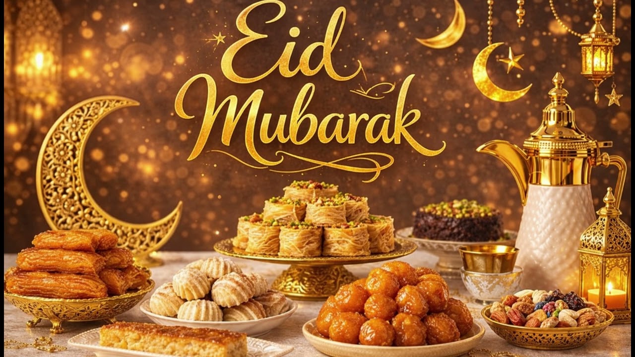 Golden Eid Mubarak Background for TV Screens