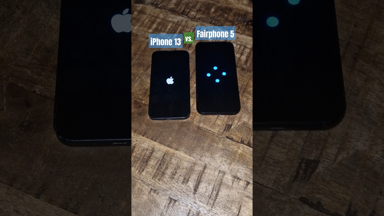 iPhone 13 vs. Fairphone 5 boot up #fairphone5 #android14 #iphone13 #ios18 #bootup #shorts #fairphone