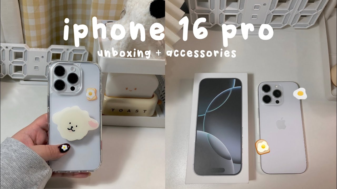  iPhone 16 pro (white titanium) aesthetic unboxing + cute apple accessories