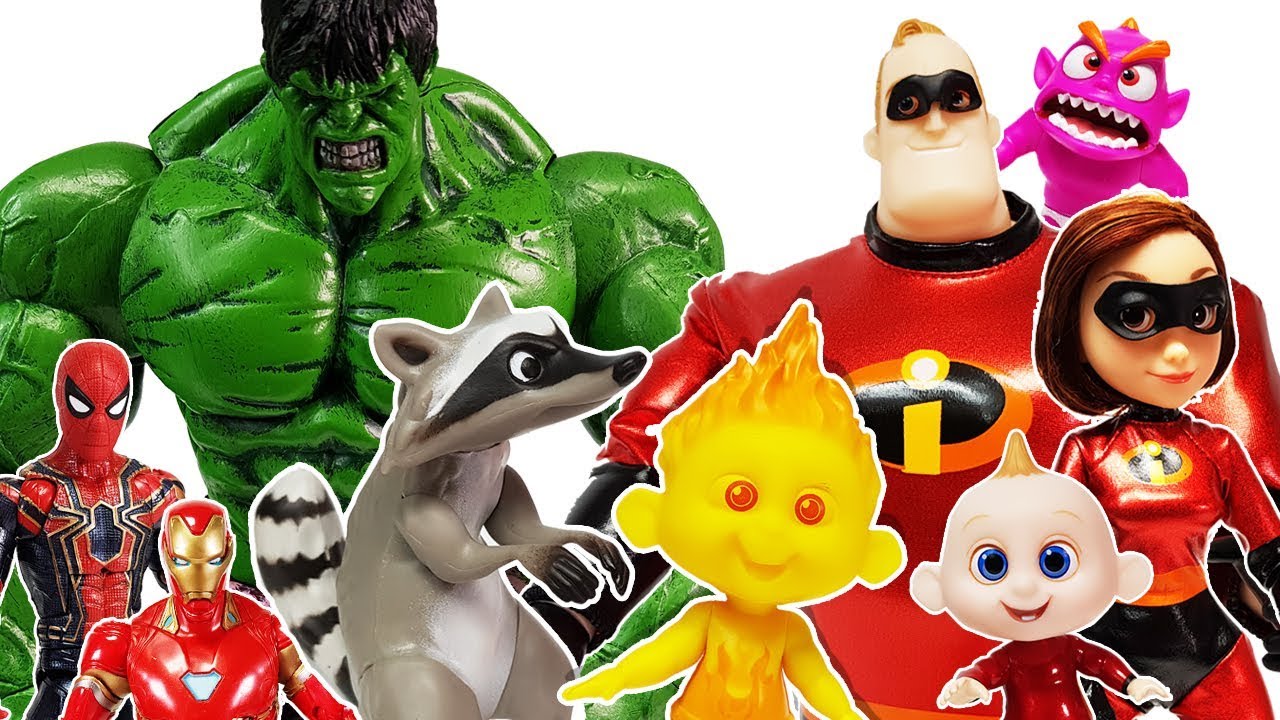 Hulk & Thanos vs Incredibles 2, Go~! Avengers, Elastigirl, Jack, Violet, Dash, Spider Man Toys Play