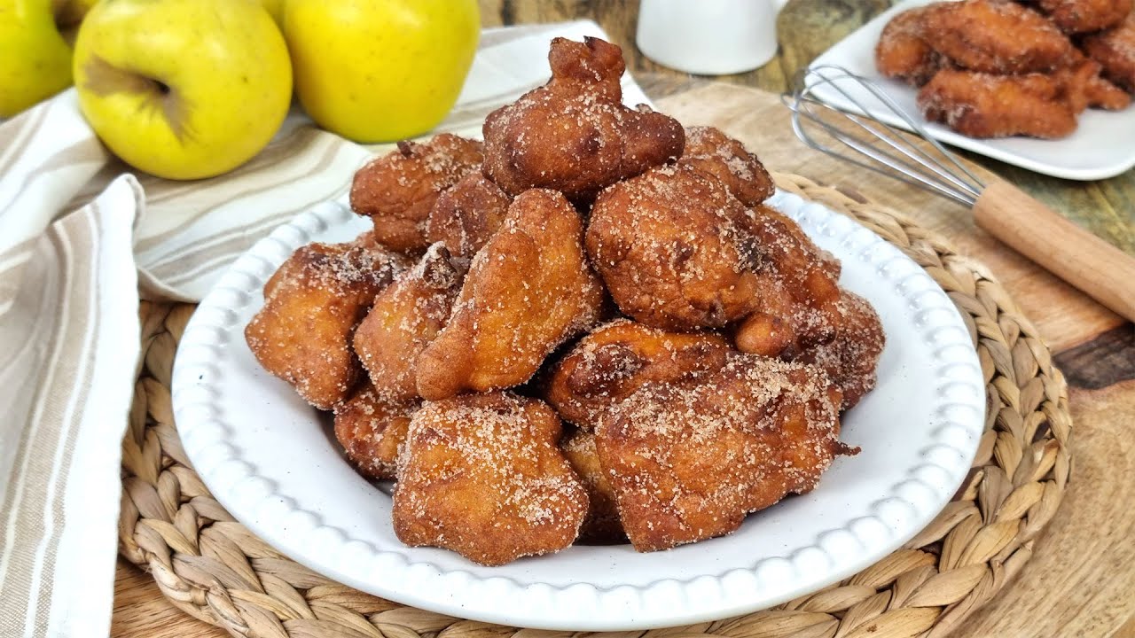 🍏🍏 Buñuelos de Manzana 🥰 ¡Muy esponjosos, fáciles, y rápidos!
