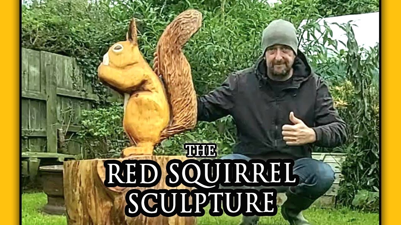 Chainsaw Carving a Red Squirrel Wood Sculpture....STIHL KUTZALL DREMEL POWER CARVING WOOD SCULPTURE