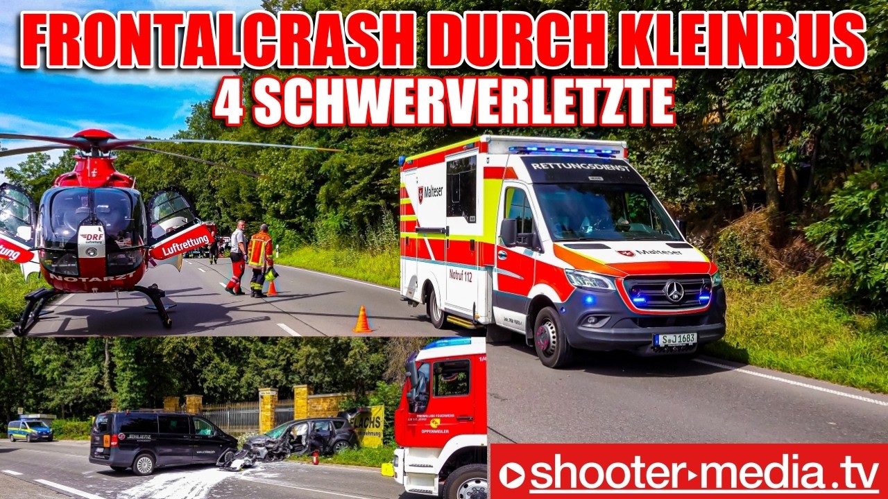 🆘  FRONTALCRASH DURCH KLEINBUS - 4 SCHWERVERLETZTE  🆘 | 🚒  Rettung durch Feuerwehr  🚒