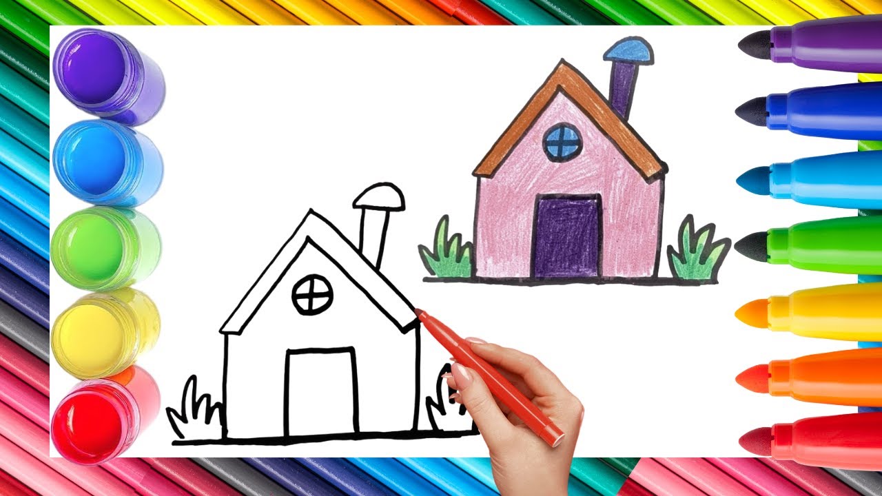How To Draw cute House Drawing, Painting & Coloring For Kids and Toddlers_ Child Art 🐋🌈🎨