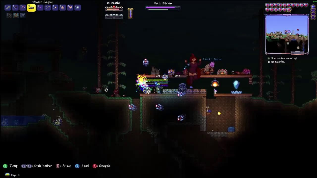terraria but we can only progress through chest and loot bags