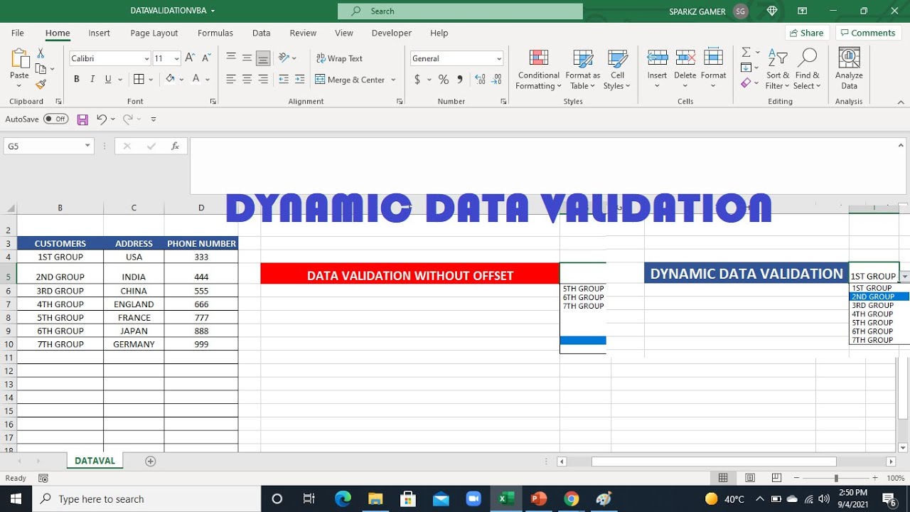 DYNAMIC DATA VALIDATION USING OFFSET