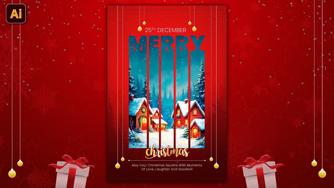 Modern Christmas Poster Design in Illustrator | Christmas Poster | Poster Design